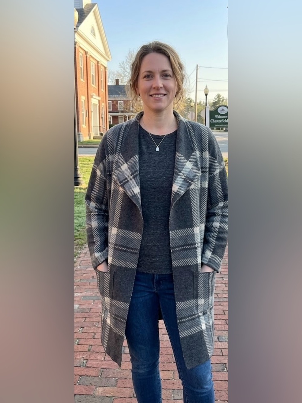 NWOT Joseph Gray and Cream Plaid Open-Front Trench Coatigan